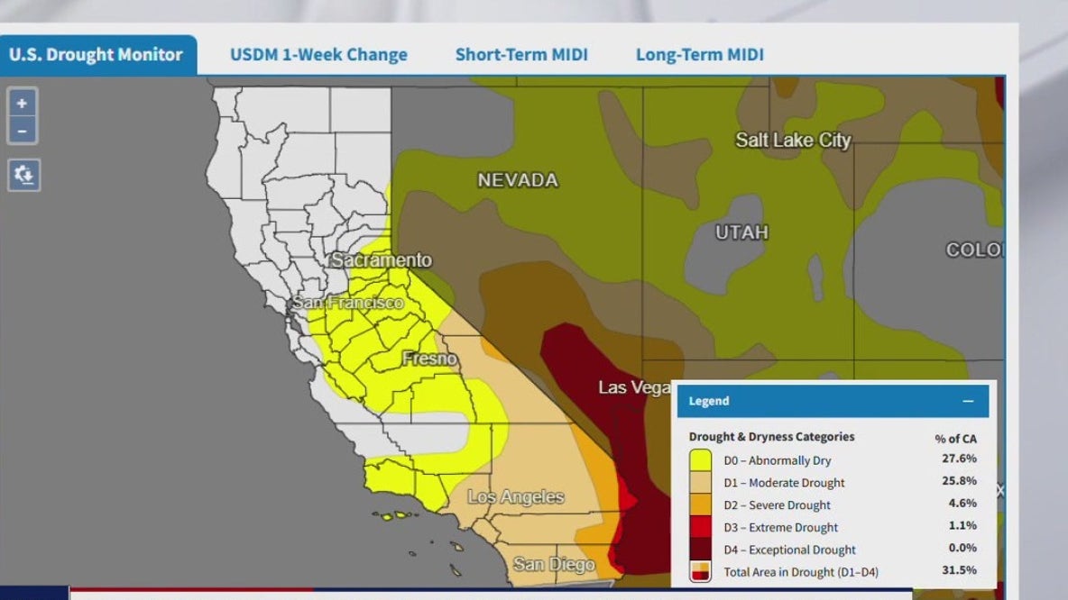 California drought map shows 'abnormally dry' conditions